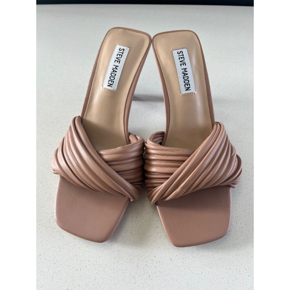 Steve Madden Women's Sparkly Heeled tan leather Sandal Heels mule size 7 - Picture 3 of 7